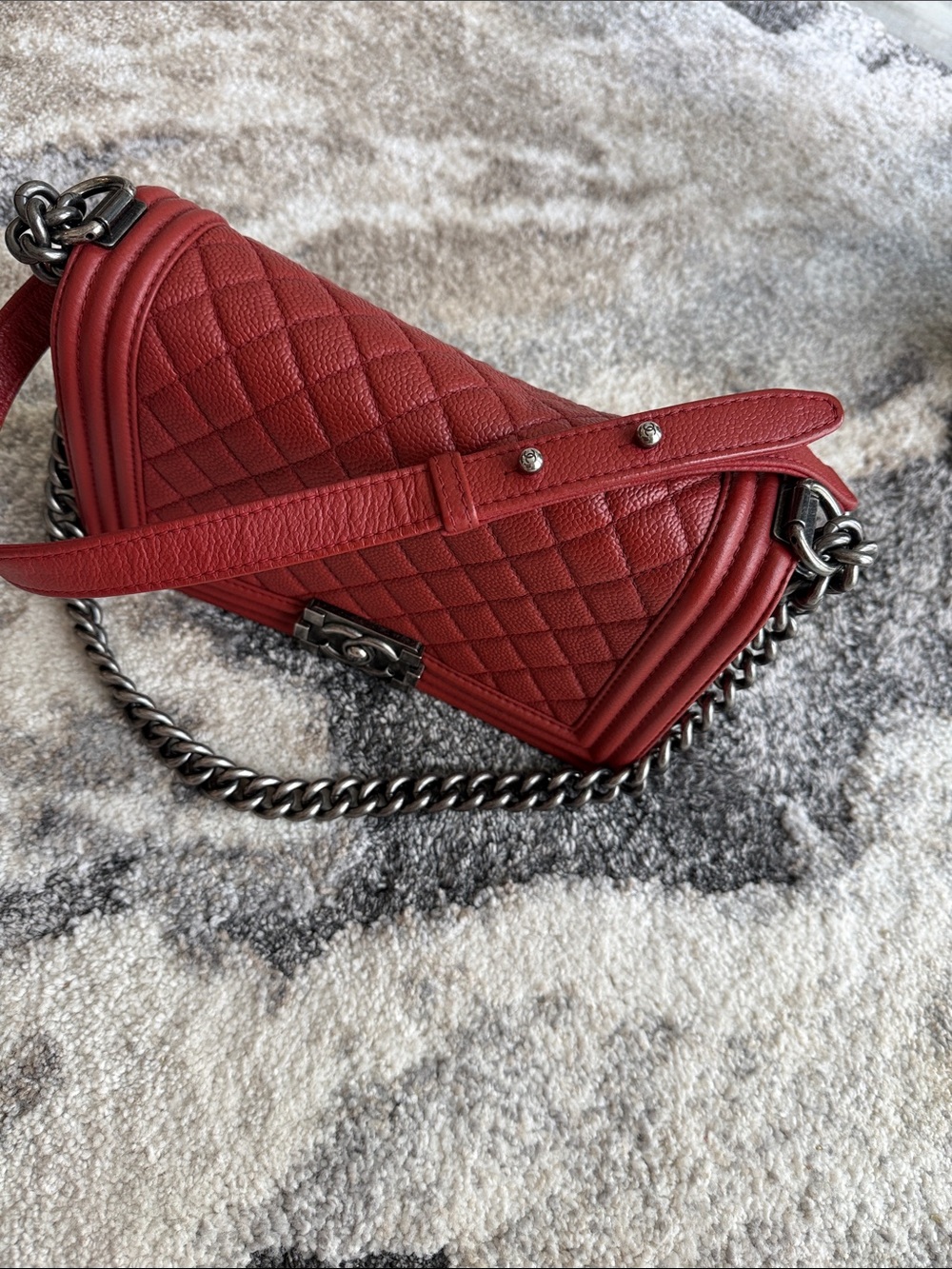 CHANEL Quilted Boy Flap Crossbody in Deep Red with Antique-Silver Hardware - Picture 3 of 16